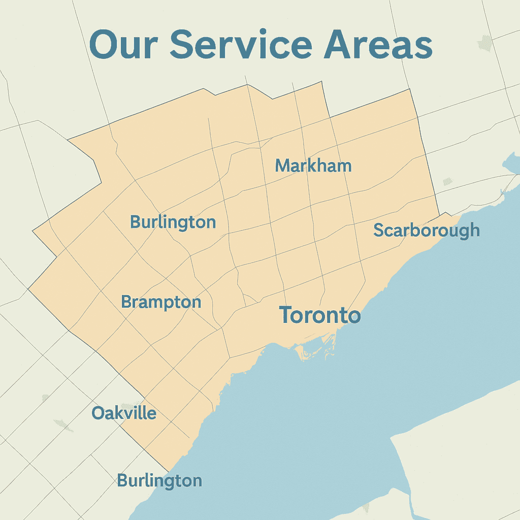 Map of Ozwan Stucco service areas across the GTA